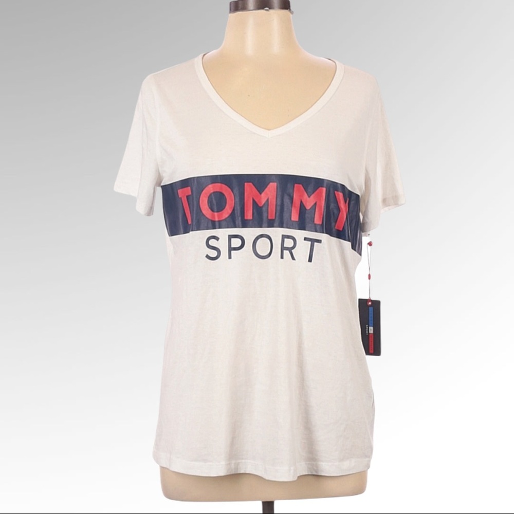 Tommy Hilfiger Sport White V-Neck Tee Women’s Large NWT